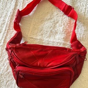RED LEATHER FANNY PACK/ WAIST BAG… NEW